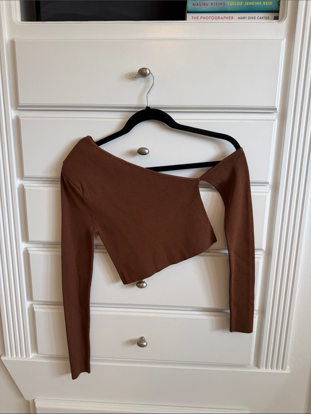 Zara Brown One-Shoulder Asymmetric Crop Top